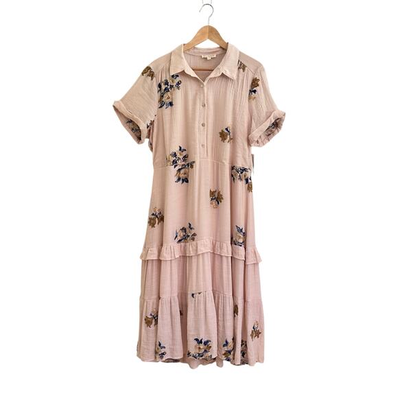 NWT Fig + Flower Floral Embroidered Tiered Midi Dress Sz XL - Picture 1 of 7